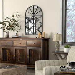 23 Inches x 34 Inches Arched Window Pane Mirror with Metal Frame for Living Room