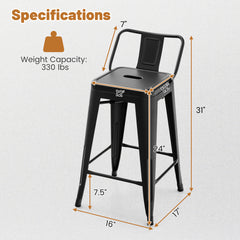 24 Inch Set of 4 Cafe Side Chairs with Rubber Feet and Removable Back
