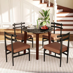 35 Inch Round Dining Table with Rubber Wood Legs and Marble-textured Veneer Tabletop