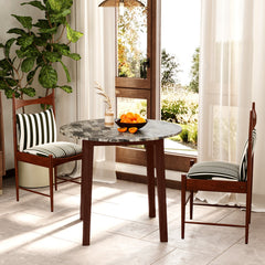 35 Inch Round Dining Table with Rubber Wood Legs and Marble-textured Veneer Tabletop