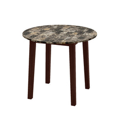 35 Inch Round Dining Table with Rubber Wood Legs and Marble-textured Veneer Tabletop