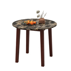 35 Inch Round Dining Table with Rubber Wood Legs and Marble-textured Veneer Tabletop