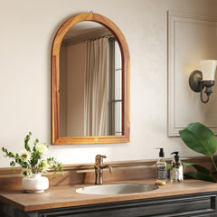 24 Inch x 35 Inch Arched Wall Mirror with Solid Acacia Wood Frame