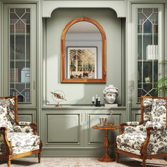 24 Inch x 35 Inch Arched Wall Mirror with Solid Acacia Wood Frame