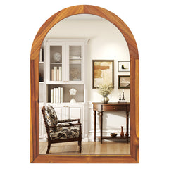 24 Inch x 35 Inch Arched Wall Mirror with Solid Acacia Wood Frame