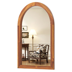 24 Inch x 35 Inch Arched Wall Mirror with Solid Acacia Wood Frame