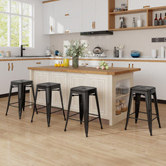 24 Inches Backless Stackable Counter Height Metal Bar Stools Set of 4