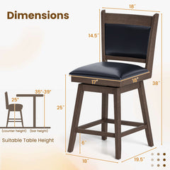 25/29 Inch Padded Bar Stools Set of 2 with Swivel Seat and Footrest