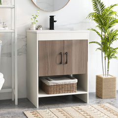 25 Inch Bathroom Vanity Sink Combo Cabinet with Doors and Open Shelf