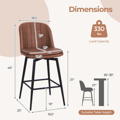 27 Inch Swivel Bar Stool Set of 2 Counter Height Chair with Padded Seat