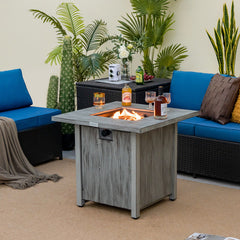 28 Inch 40,000 BTU Square Fire Pit Table with Lid and Lava Rocks