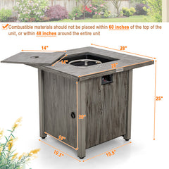 28 Inch 40,000 BTU Square Fire Pit Table with Lid and Lava Rocks
