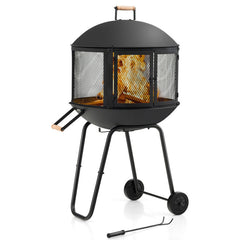 28 Inch Portable Fire Pit on Wheels with Log Grate