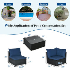 7 Pieces Sectional Wicker Furniture Sofa Set with Tempered Glass Top Coffee Table