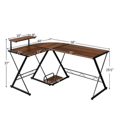 58 Inch L-Shaped Computer Desk with Movable Shelf and CPU Stand