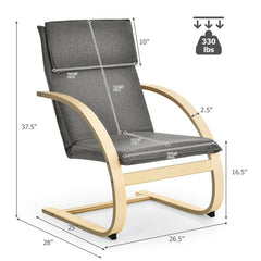 Modern Fabric Upholstered Bentwood Lounge Chair