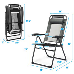 4 Pieces Patio Garden Adjustable Reclining Folding Chairs with Headrests