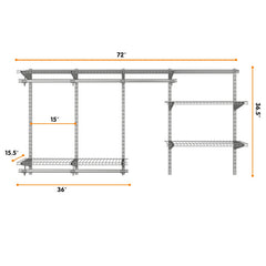 3 to 6 Feet Wall-Mounted Closet System Organizer Kit with Hang Rod