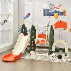 6 in 1 Toddler Slide and Swing Set with Ball Games