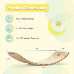 35 Inch Wooden Balance Board for Kids and Adults Support 660 Lbs
