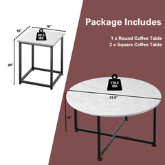 3-Piece Modern Faux Marble Coffee Table Set for Living Room