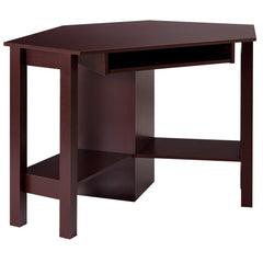 Wooden Study Computer Corner Desk with Keyboard Tray
