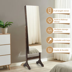 Standing Jewelry Organizer Armoire with Full-Length Mirror