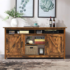 60 Inch Industrial Fireplace TV Stand with Shelve and Cabinet for TVs Up to 65 Inches