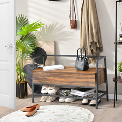 Industrial Shoe Bench with Storage Space and Metal Handrail