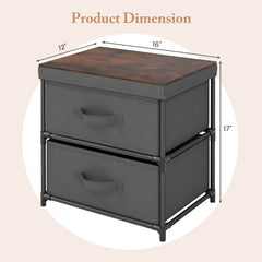 2-Drawer Nightstand with Removable Fabric Bins and Pull Handles Set of 2