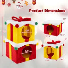 2 Gift Box Shaped Cute Christmas Cat House with Bow
