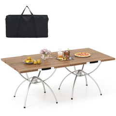 2 Pack Folding Camping Table with Wood-grain Tabletop for Hiking Party