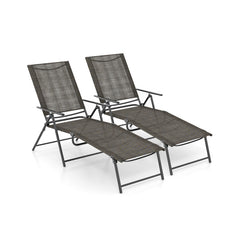 2 Piece Patio Folding Chaise Lounge Chairs Recliner with 6-Level Backrest