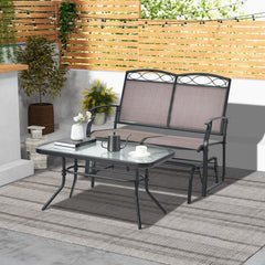 Outdoor Metal Gliding Loveseat Chair with Tempered Glass Coffee Table