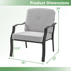 2 Pieces Patio Metal Chairs with Seat and Back Cushions for Yard