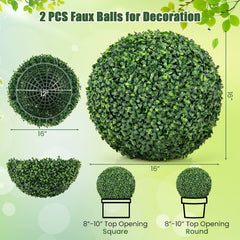 2 Pieces 16"/20" Artificial Plant Boxwood Topiary Ball for Patio Garden Front Door Balcony Backyard