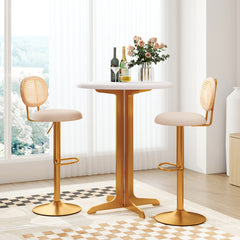 2 Pieces Bar Chairs with PE Rattan Backrest-360° Swivel and Height Adjustable