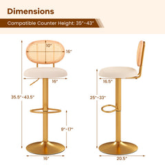 2 Pieces Bar Chairs with PE Rattan Backrest-360° Swivel and Height Adjustable