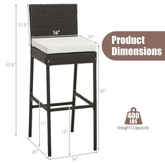 Set of 2/4 Patio Wicker Barstools with Seat Cushion and Footrest