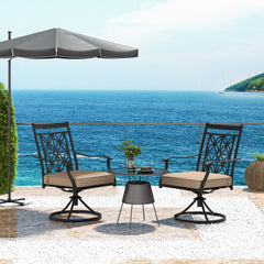 2 Pieces Patio 360 Degree Swivel Chairs with Blossom Pattern Backrest and Cushions
