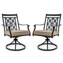 2 Pieces Patio 360 Degree Swivel Chairs with Blossom Pattern Backrest and Cushions