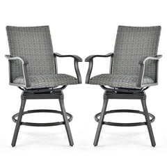 2 Pieces Patio Swivel Bar Chair Set with Quick Dry 4D Air Fiber Cushion