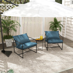 2 Pieces Sling Accent Chair Leisure Chair with Weatherproof Seat Fabric Indoor Outdoor