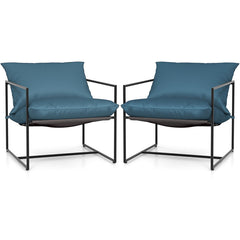2 Pieces Sling Accent Chair Leisure Chair with Weatherproof Seat Fabric Indoor Outdoor