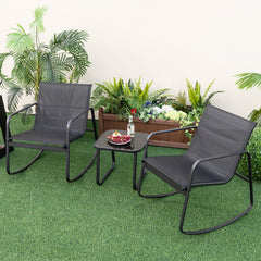 2 Rocking Bistro Chairs and Glass-Top Table for Porch Yard Balcony