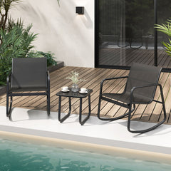 2 Rocking Bistro Chairs and Glass-Top Table for Porch Yard Balcony