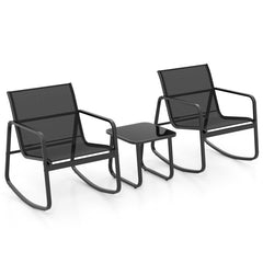 2 Rocking Bistro Chairs and Glass-Top Table for Porch Yard Balcony