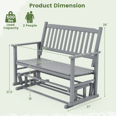 2 Seats Outdoor Glider Bench with Armrests and Slatted Seat