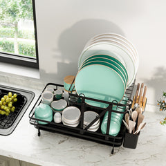 2-Tier Collapsible Dish Drainer Rack with Removable Drip Tray