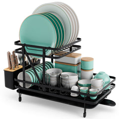 2-Tier Collapsible Dish Drainer Rack with Removable Drip Tray
